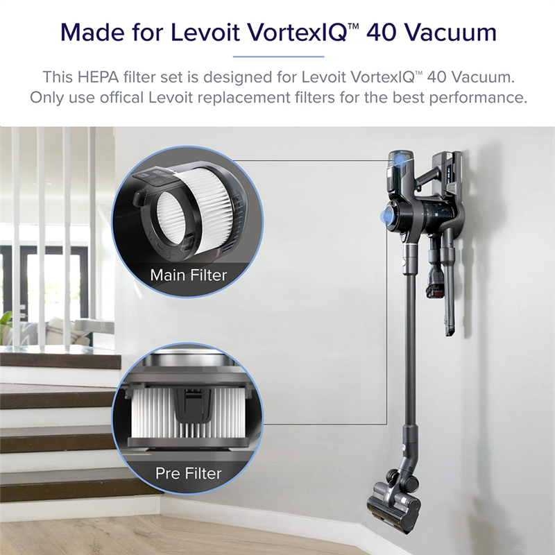 Filtro HEPA de repuesto para Levoit Vortex IQ 40-RF, pieza de repuesto para aspiradora, filtros delanteros y traseros lavables, 6 piezas