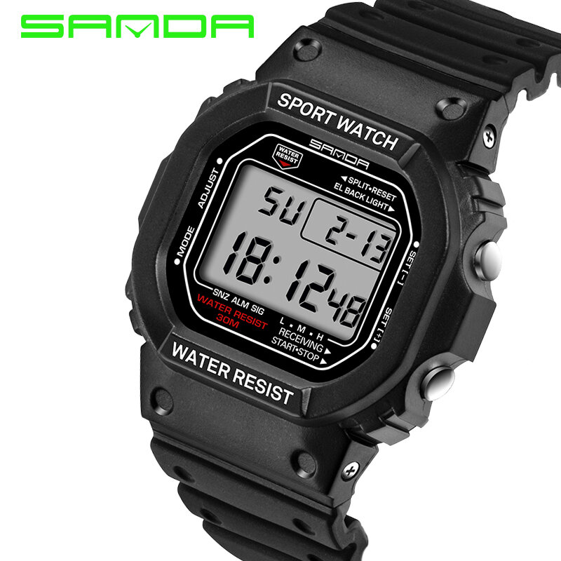 Часы наручные SANDA мужские светодиодные цифровые, Брендовые спортивные электронные в стиле милитари, для отдыха на открытом воздухе