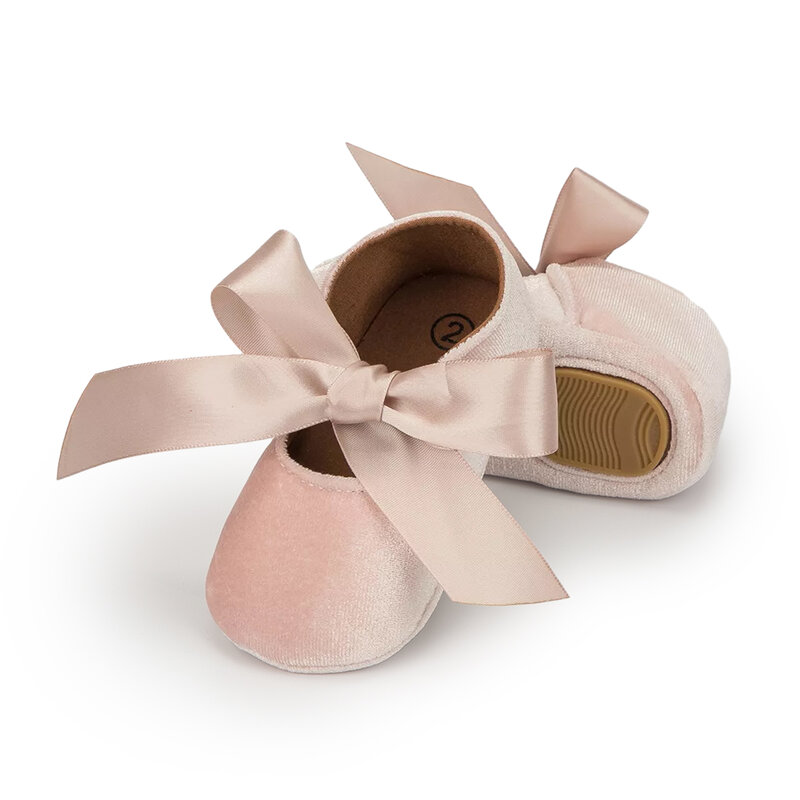 Zapatos planos para niñas pequeñas, calzado de princesa con decoración de lazo, suela suave, para cuna, primeros pasos, de 0 a 18 meses