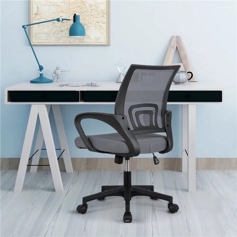 Smile Mart sedia da ufficio girevole con schienale medio regolabile in rete con braccioli, grigio scuro
