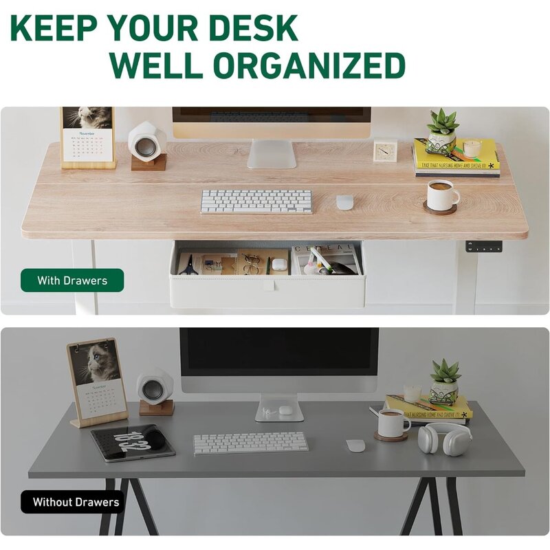 Inches Standing Desk with Drawer, Adjustable Height Electric Stand up Desk with Storage, Sit Stand Home Office Desk