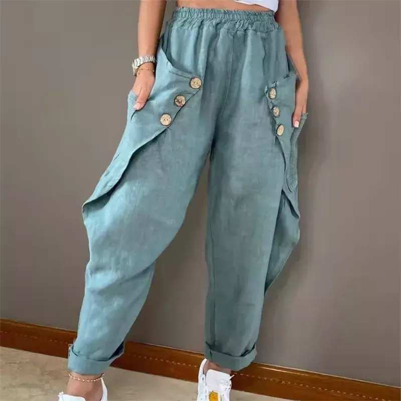 European and American women's clothing 2024 summer new pants fashion pocket button waist casual pants  YBF54-3