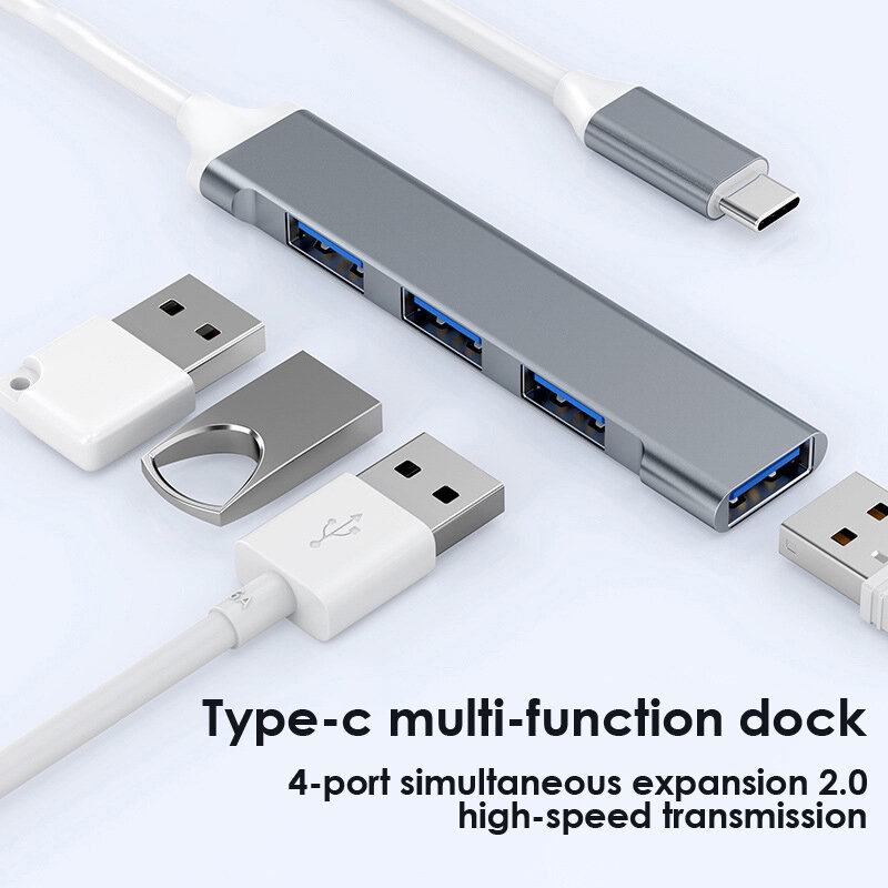 HUB USB tipo C 3,0, adaptador divisor múltiple de 4 puertos OTG para Xiaomi, Lenovo, Macbook Pro 13, 15, Air Pro, PC, Accesorios de ordenador