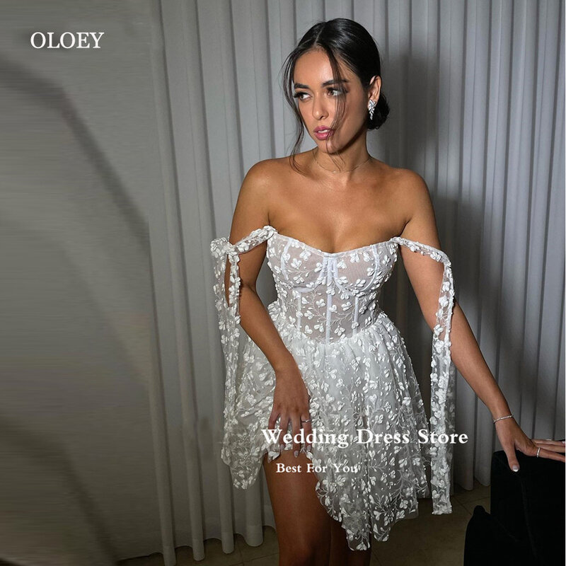OLOEY 2023 Sexy Short Wedding Dresses Lace Mini Spaghetti Strap Robe de mariage Bride Party Dress Saudi Arabic Formal Prom Gowns