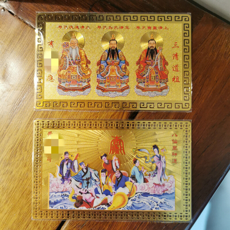 [] Sanqing Daozu złota karta ośmiu nieśmiertelnych przekraczających morze metalowa karta buddy Tangka