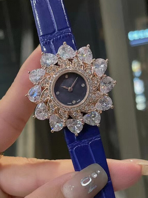 女性のための素敵なダイヤモンドビーズの時計,革のストラップ,クォーツ,オールインワン,新しいファッション,2024