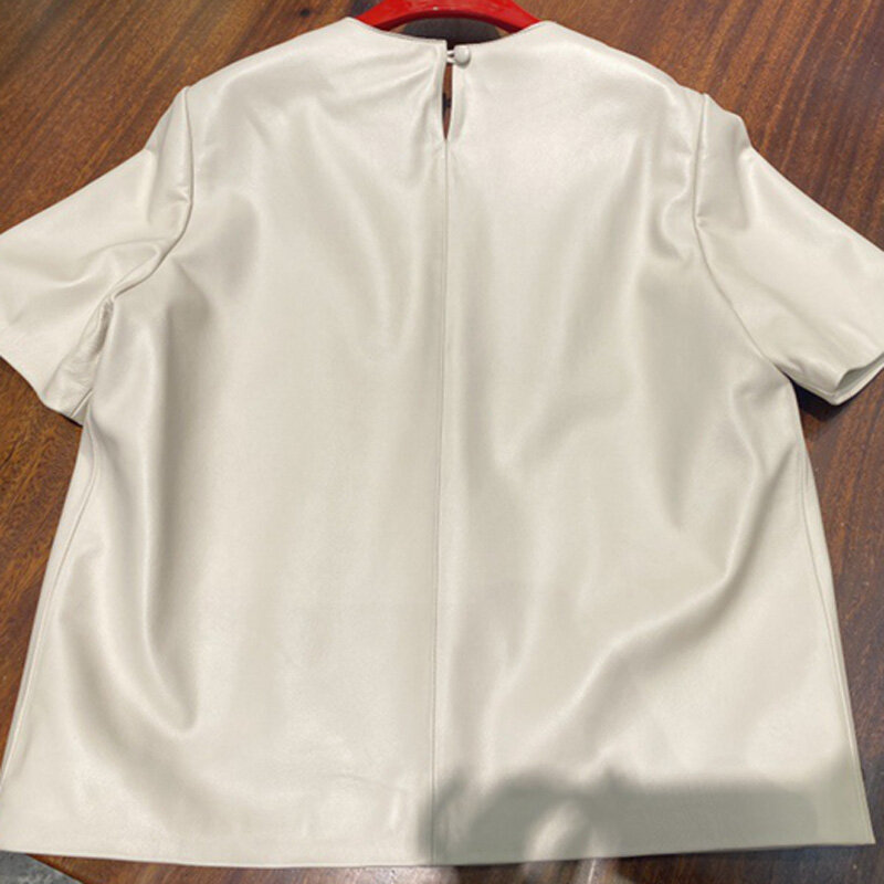 Топы из натуральной кожи для женщин весна-лето 2023 пуловер с коротким прямым рукавом и круглым вырезом рубашки и блузки тонкие замшевые Блузы