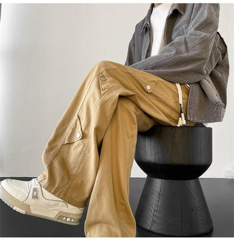 남성용 버클 카고 바지, 미국 패션 브랜드, 루즈한 다목적 캐주얼 바지, 블랙 카키, 2023 용수철 가을 디자인 느낌
