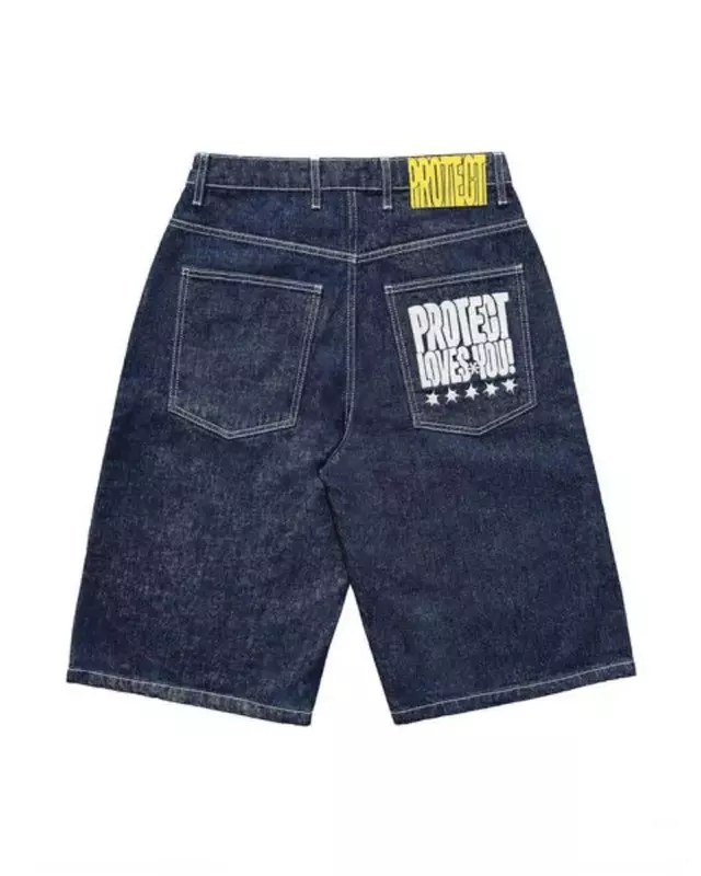 Celana pendek Hip Hop Y2k untuk pria wanita, celana pendek jeans kasual lurus longgar Punk Gym musim panas untuk pria dan wanita