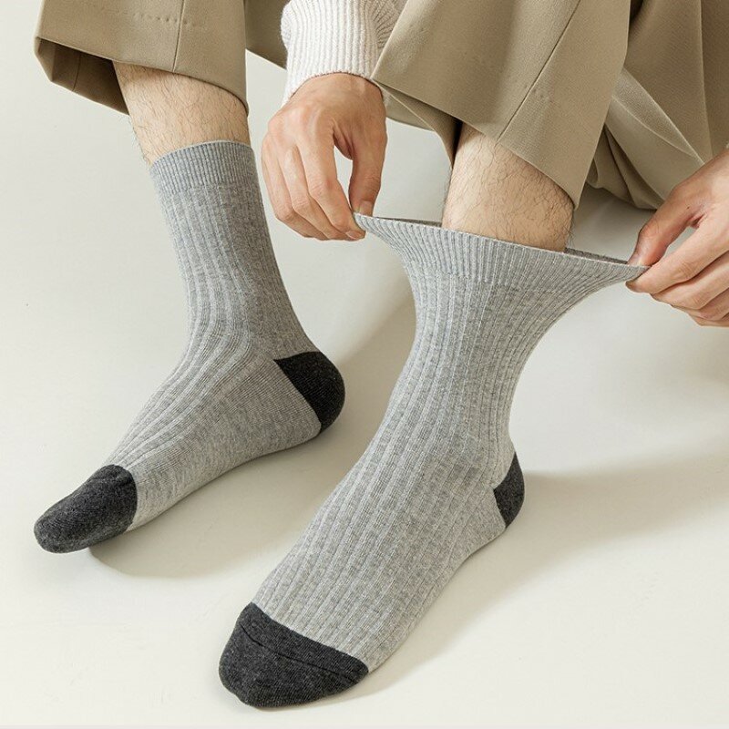 Мужские носки, сочетающиеся цвета чулки, носки до середины ног в полоску, спортивные удобные чулки для мужчин, мягкие приятные для кожи дышащие носки