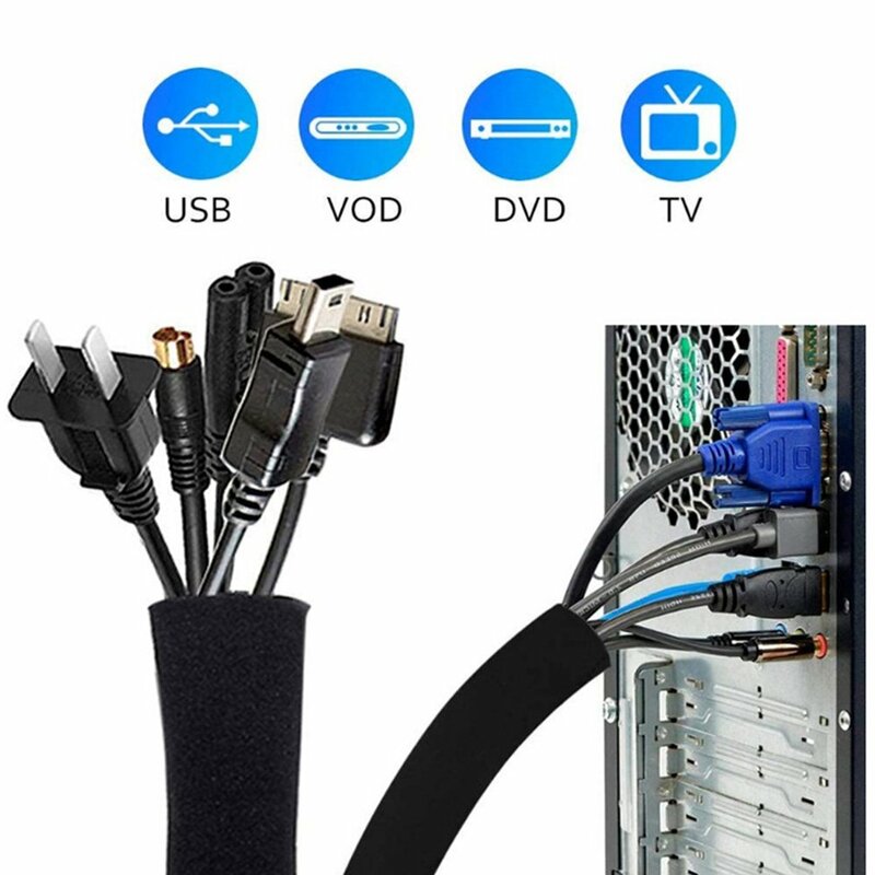 Lengan Pengelola kabel dengan ritsleting, penyimpanan kabel Data kabel daya komputer dan penyortiran lengan berliku