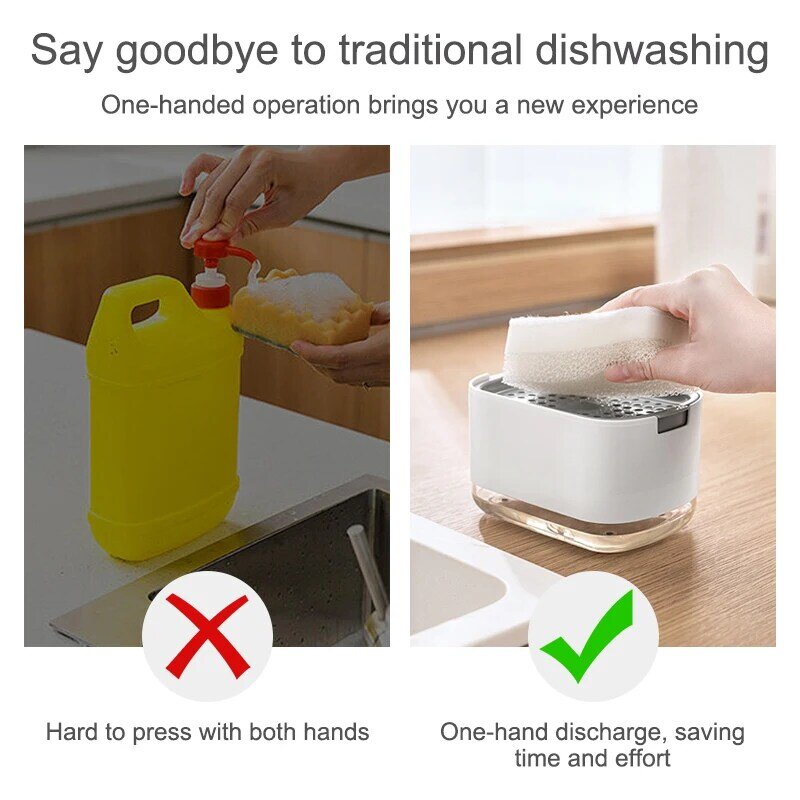 Dispenser di sapone per piatti da cucina con portaspugna Dispenser per pompa di sapone da appoggio 2 In 1 per Dispenser di sapone liquido per lavello da cucina