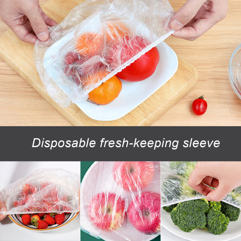 Penutup Makanan Sekali Pakai Bungkus Plastik Tutup Makanan Elastis untuk Penyimpanan Sayur Buah Dapur Tas Pengawet Film Pelindung Makanan