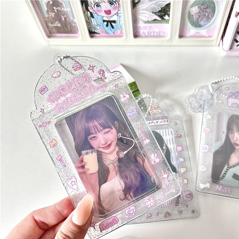 Ins Glittery Transparent 3 Inch ins Photocard Holder Idol Photocard Holder Clear Photo Card Holder Bag Pendant Key Chain