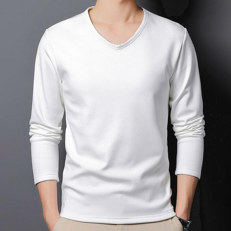 Men Base Layer Top Men Top Men's V Neck Long Sleeve Pullover Soft Elastic Plus Size Casual Top for Fall Winter
