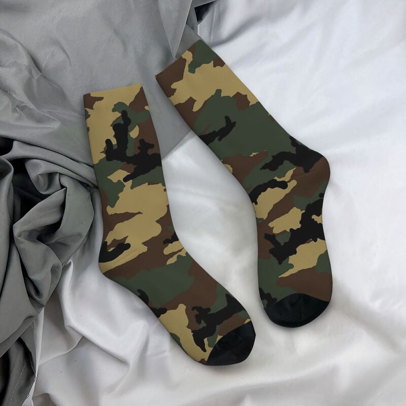 Funny Crazy Sock for Men Original Woodland Hip Hop Harajuku Camo Camouflage Army Happy Seamless Pattern Printed Crew Sock Casual
