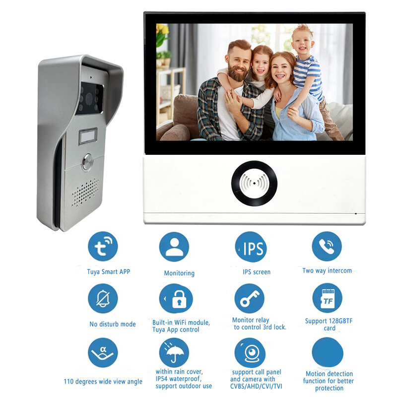 Видеодомофон для виллы Ankartech, 4 провода, сенсорный экран, домофон с управлением через приложение Smartlife