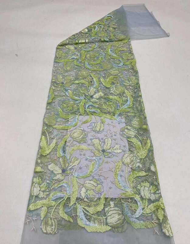 Африканская кружевная ткань с блестками 2024, высококачественное кружево, французская сетчатая кружевная ткань в нигерийском стиле для свадебного платья, 5 ярдов