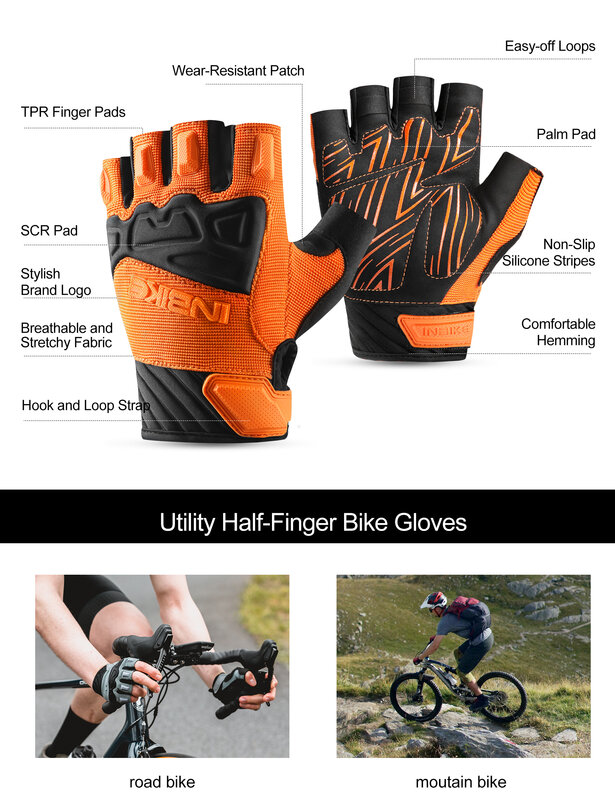 INBIKE-Luvas de ciclismo de meio dedo para homens e mulheres, MTB, bicicleta, respirável, esporte, MH010, verão, nova chegada, 2022