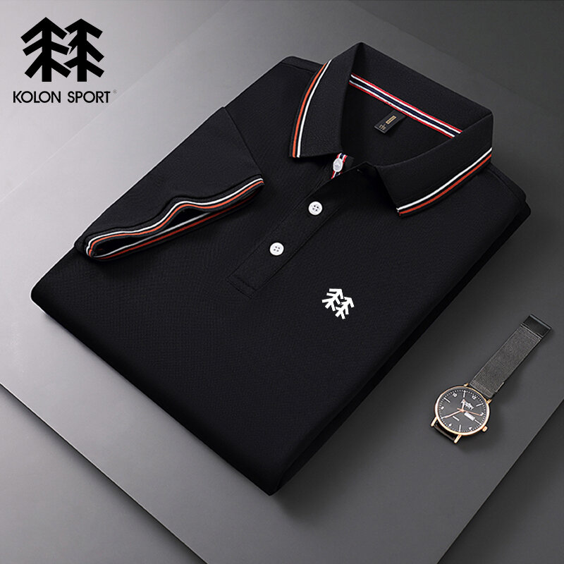 Kaus Polo bordir KOLONSPORT pria, kaus Polo bisnis kasual lengan pendek kualitas tinggi Musim Panas 2024