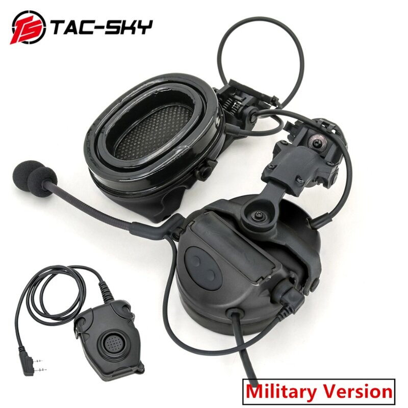 Auriculares de tiro Airsoft militar TS TAC-SKY, casco de arco, soporte de pista para pelto y militar U94 PTT para Baofeng Walkie Talkie