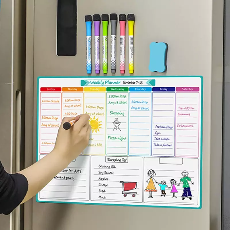 A3 Weekly & Monthly Planner With Spanish,French,English.Magnetic Dry Erase Whiteboard Fridge Sticker Calendar Bulletin Board