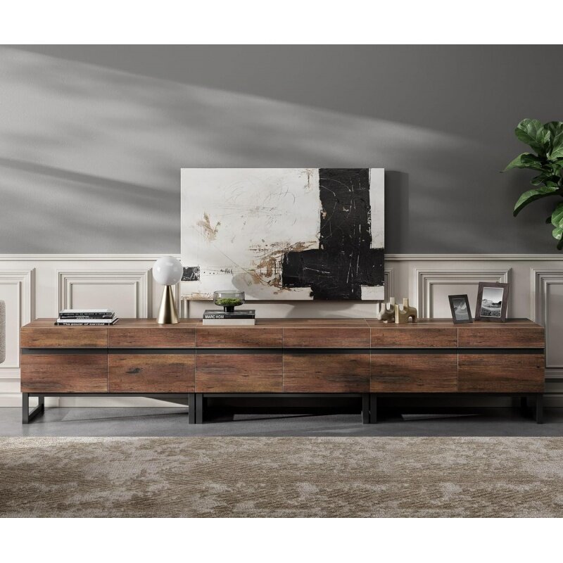 WAMPAT Modern TV Stand for TVs up to 110 inch, 3 in 1 Entertainment Center TV Console with Storage Cabinets and Metal Base,Media