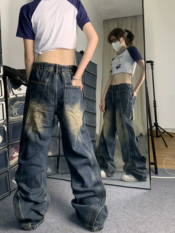 2024 оригинальные джинсы Американская уличная Ретро Повседневная нишевая свободные прямые джинсы для мужчин и женщин универсальные повседневные длинные брюки в том же стиле