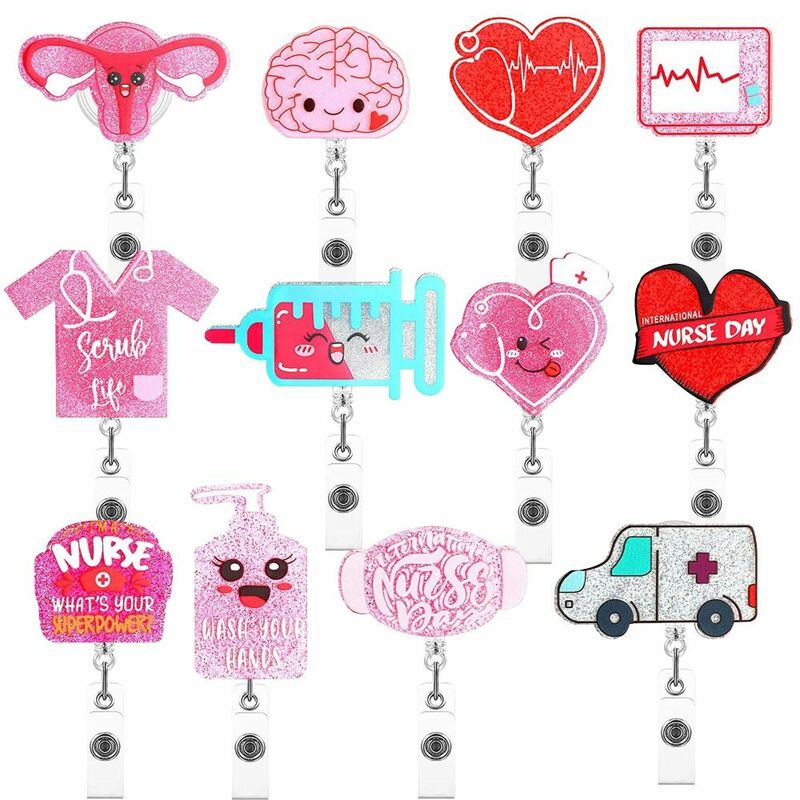 Love Heart Verpleegster Intrekbare Badge Reel Chill Pil Acryl Naam Kaart Houder Werk Kaart Clips Id Card Clips Ziekenhuis Badge Houder