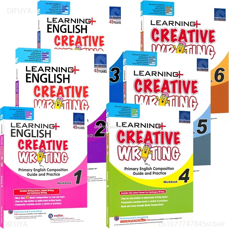 Libro de trabajo de escritura creativa de aprendizaje de savia, Serie de aprendizaje de Singapur, etapa básica, libro de trabajo de escritura en inglés para grados 1-6
