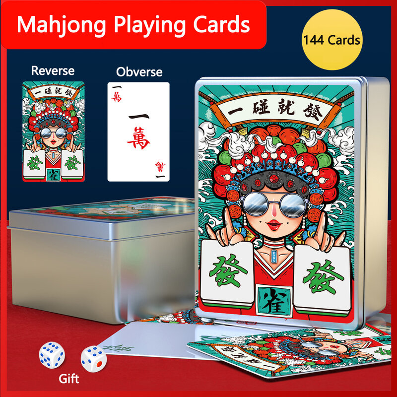 Mahjong Pokers Speelkaarten Waterdichte Draagbare Reispapieren Kaart 144 Kaarten/Set Spelset Accessoires Voor Familiebijeenkomst