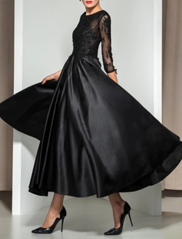 A-Line Elegant สั้นชุดเดรสปาร์ตี้ Appliques สีดำภาพลวงตาลูกไม้คอ Evening Gowns อย่างเป็นทางการ Abendkleider Robes De Soirée