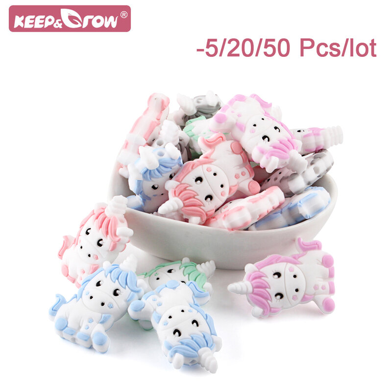 5/20/50pcs Unicorn Baby Silicone Beads Cartoon Animal Silicone Beads for pacifier Clips Teether Teething Toys Baby Accessories