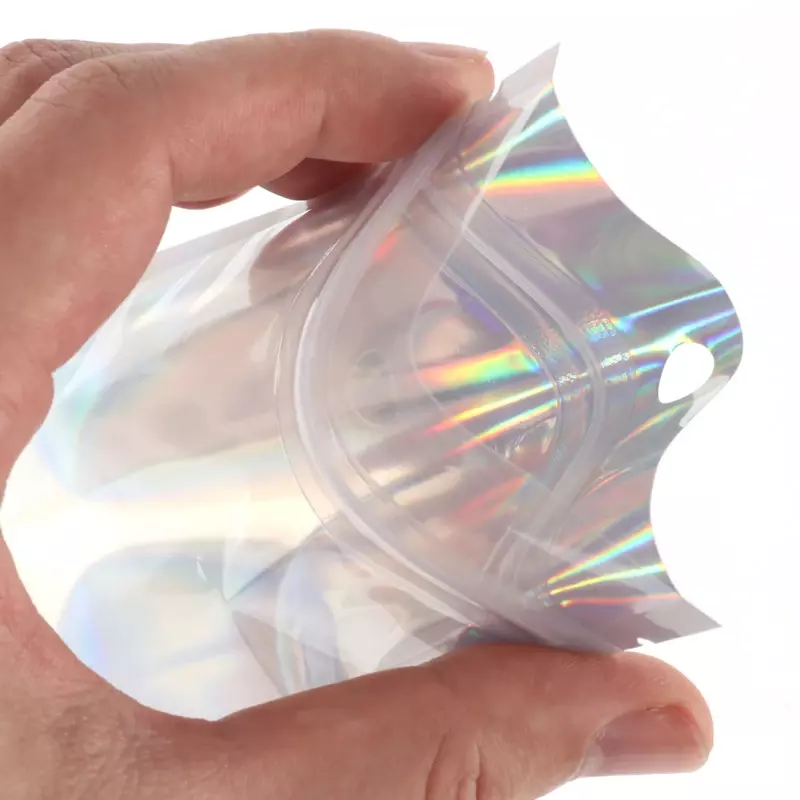 100 Stuks Iriserende Ziplock Zak Transparant Laser Dikker Plastic Afdichting Zakken Voor Sieraden Display Handwerk Nagel Wimper Verpakking