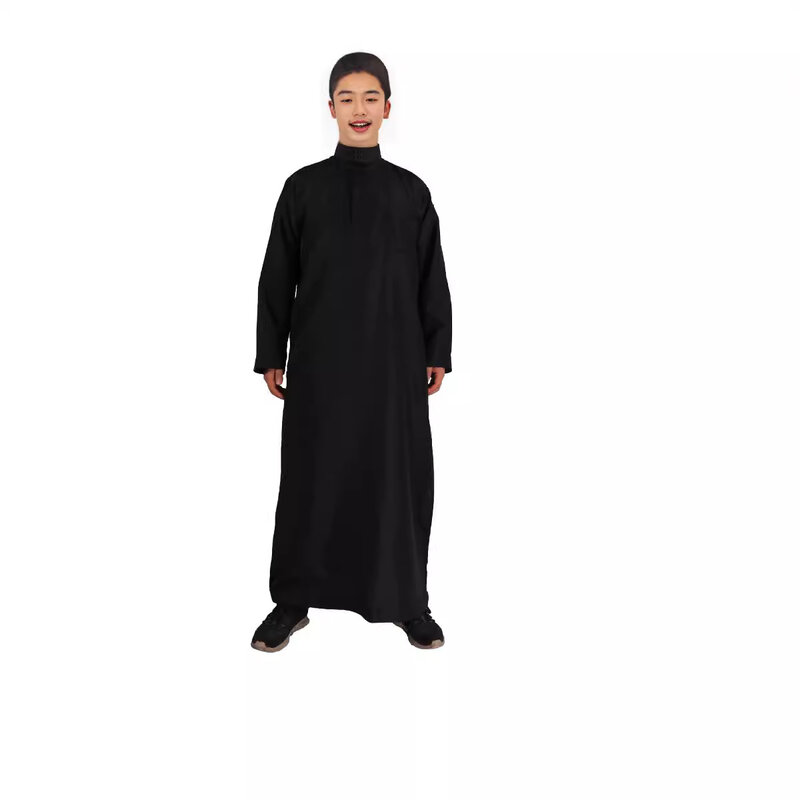 Juba Thobe de manga comprida muçulmana masculina, roupas islâmicas, Oriente Médio, kaftan monocromático, roupas Dubai Abaya, maxi elegante