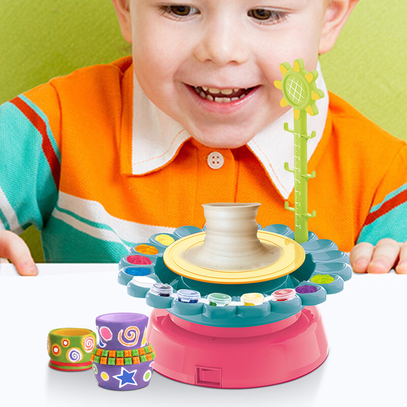 Kids Pottery Wheel Kit DIY Handmade Electric Clay Toys Children Pottery Machine USB Charging Sunflower Pottery Wheel For Kids