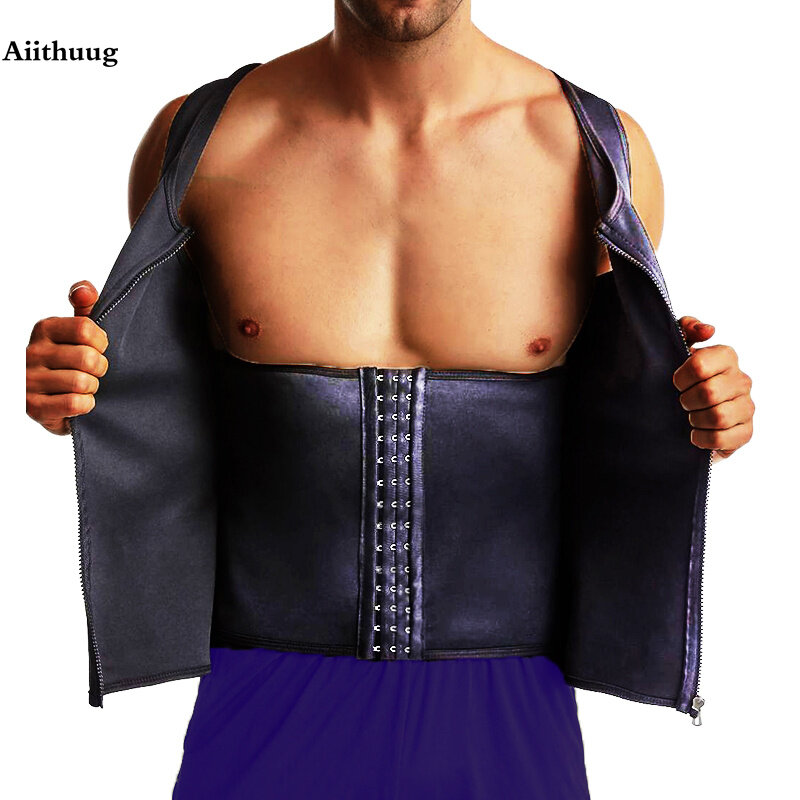 Aiithuug – sweat-shirt en néoprène pour hommes, haut de Sauna avec crochets intérieurs et fermeture éclair extérieure, Double contrôle du ventre, gilet de construction pour garçon, entraînement