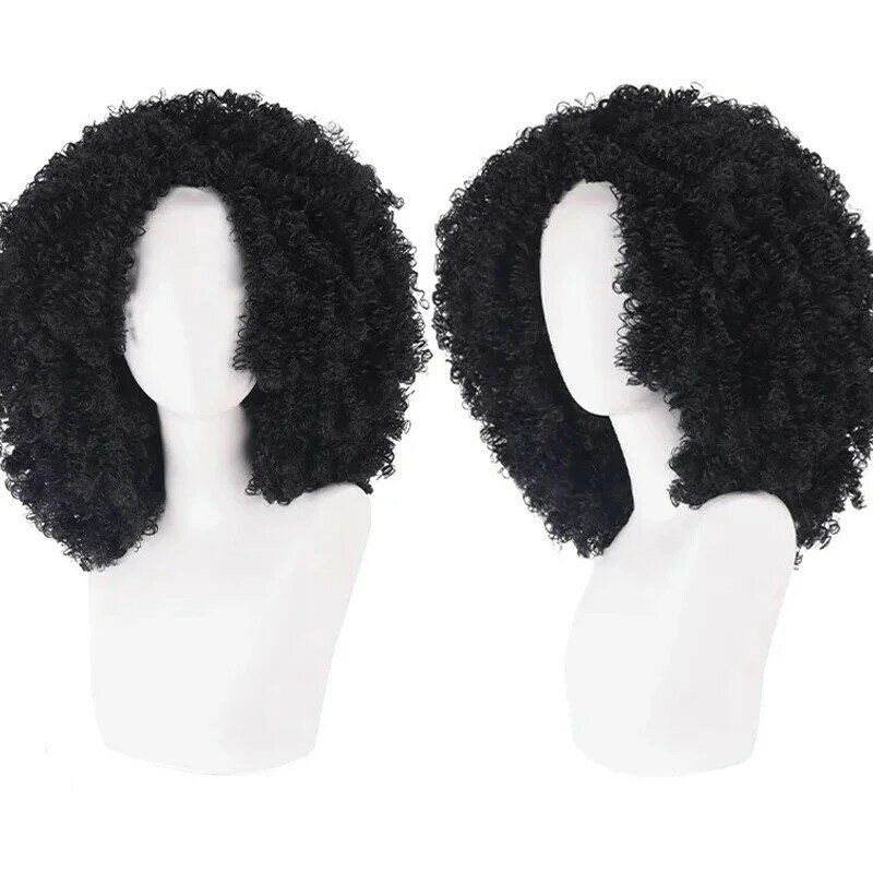 Новинка, термостойкие синтетические парики Burukku для взрослых, унисекс, с короткими черными вьющимися волосами, реквизит для Хэллоуина
