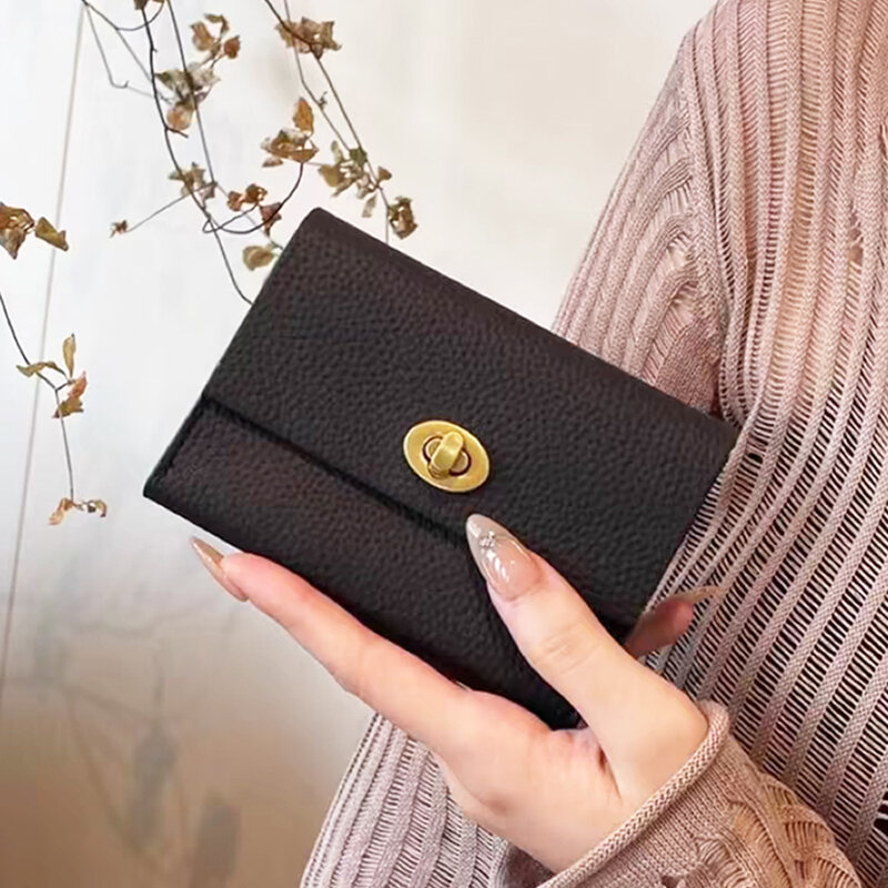 Dompet Kartu desain mewah dompet kartu kulit asli wanita tempat kartu dompet koin Fashion nama kustom dompet gaya Korea Mini kulit sapi