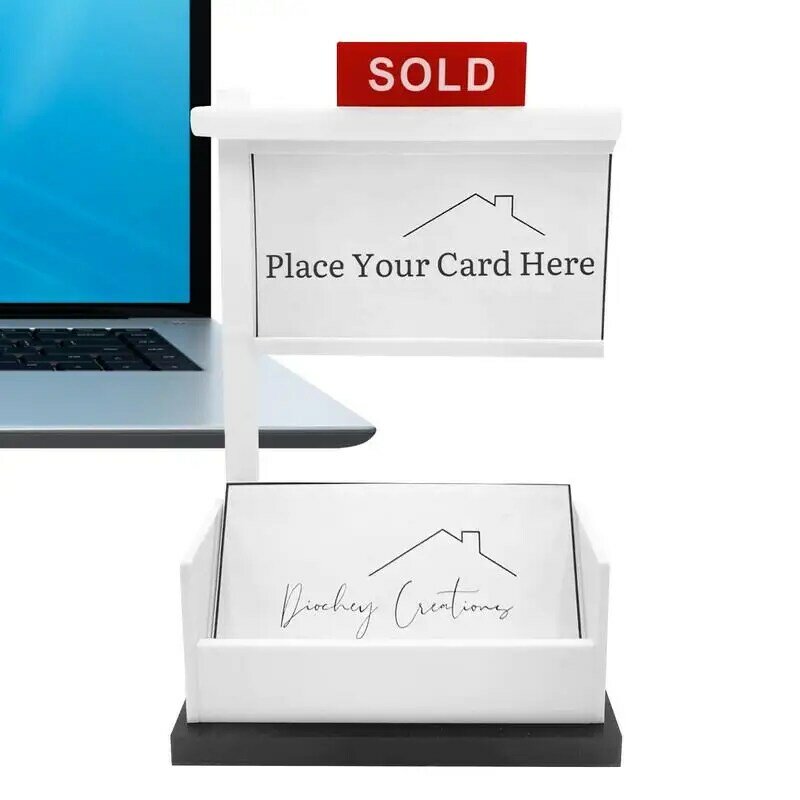 Sprzedany znak nieruchomości wizytownik na karty biznesowe posiadacz drewna do miejsca biznesowego pośrednika sprzedaży szyld biznesowy pudełko na karty wystrój dla mężczyzn