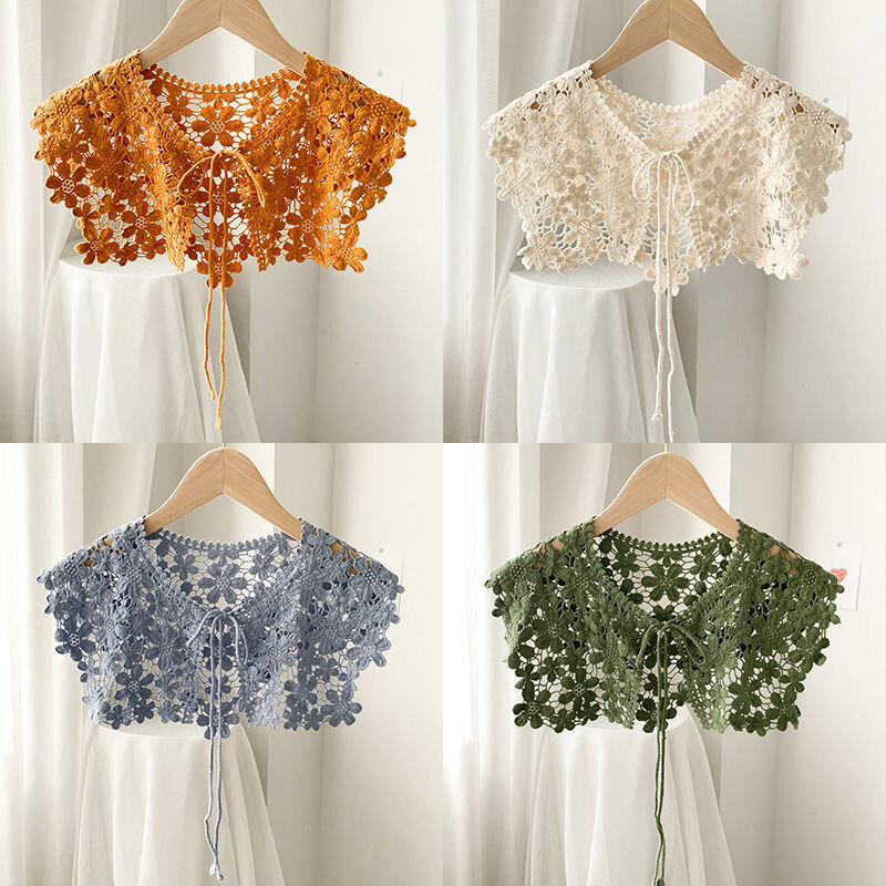 1Pc Flower Lace Hollow scialle tinta unita Lace Up Vest donna primavera autunno Versatile decorazione scialle