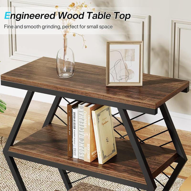 Stolik końcowy, stolik przemysłowy z 3 regały magazynowe, drewniana Sofa stolik z geometryczną metalową ramą