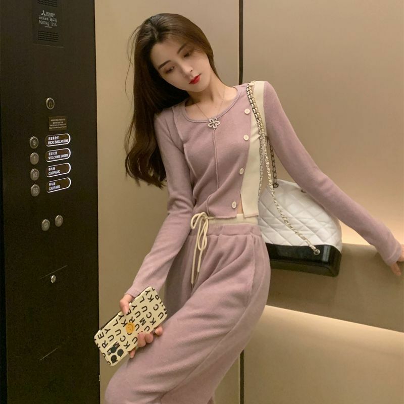 Suit of Women's 2023 Spring Autumn New Style Small Fragrant Style Celebrity Temperament Thin Wide Leg Pants Two-piece Set