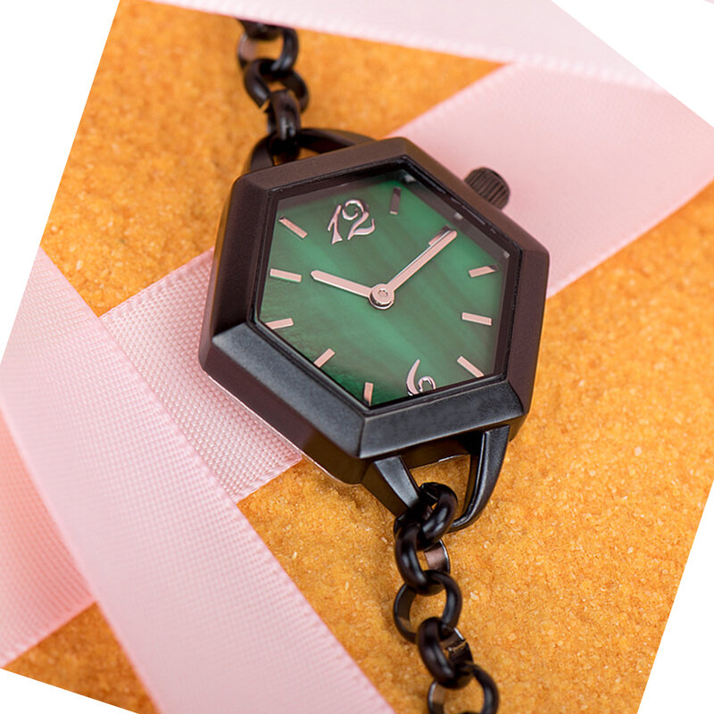 Relógio de quartzo analógico impermeável hexagonal feminino, elegante pulseira, mini vestido, presente, moda