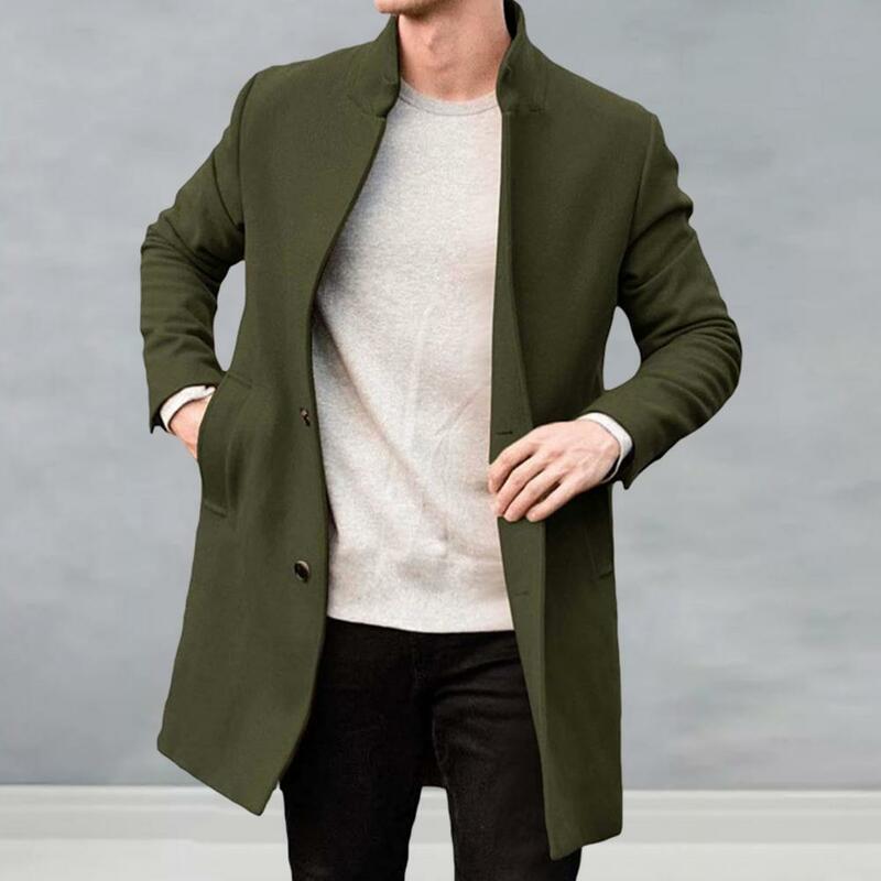 Solid Color Coat Coat for Jeans Classic Stand Collar Men's Winter Coat All-match Design Thickened Autumn Solid Color Fine