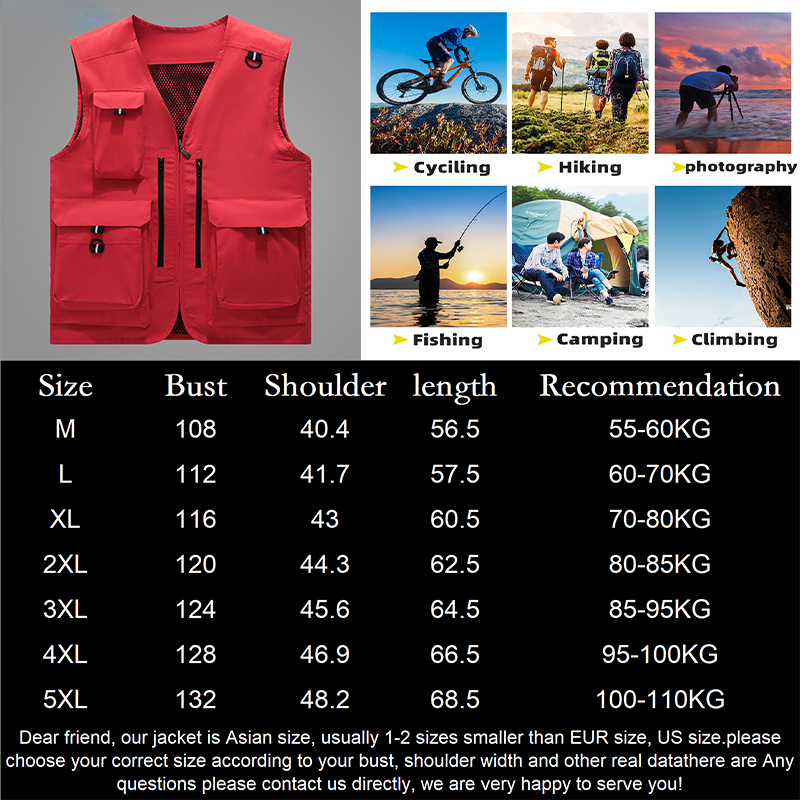 Men's Outdoor Functional Pocket Fishing Vest Camping Photography Volunteer Travel Tactical Hunting Daily Commuting Freight Vest