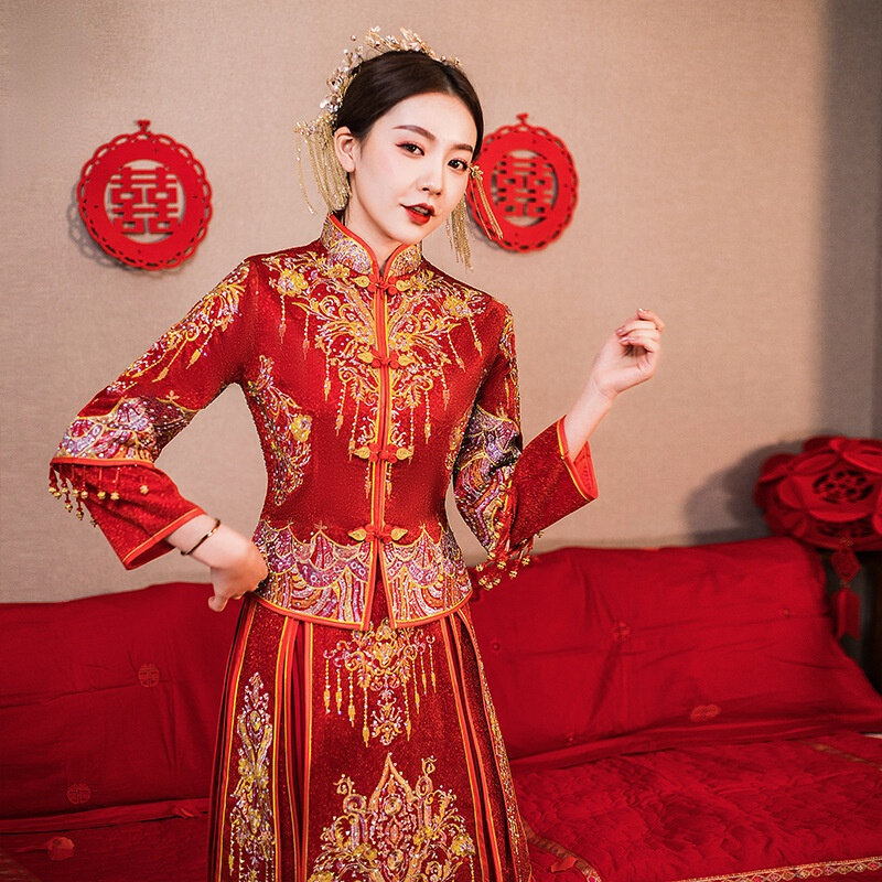 Robe de mariée de style chinois pour femmes, robes étoilées pour patients, Cheongsam, diamant plus, grande taille, 4XL, 5XL, 6XL