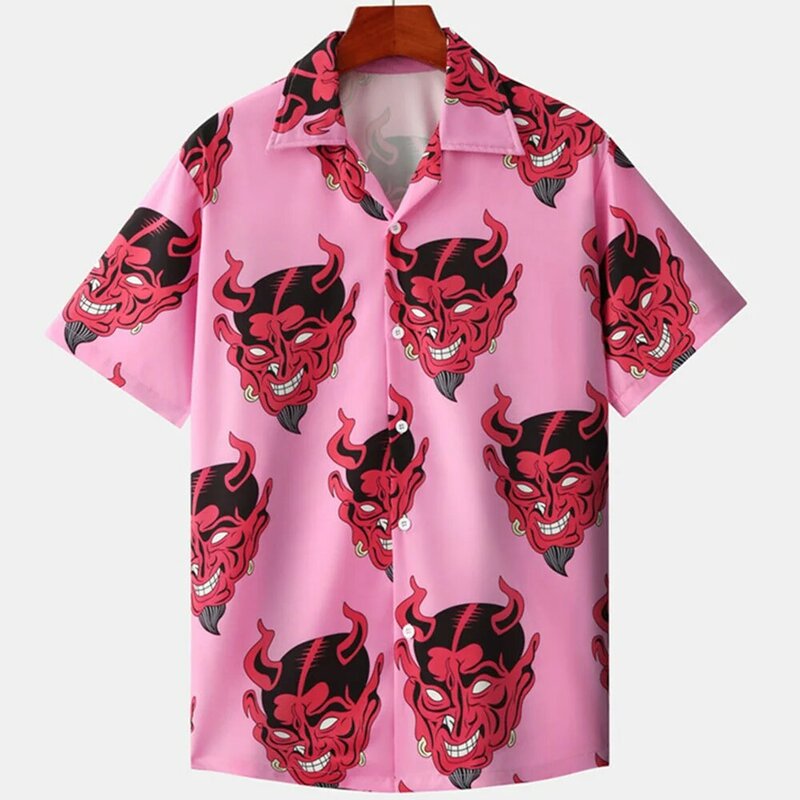 هاواي قميص للرجال الكوبي طوق الشيطان طباعة الرجال قميص الموضة الشارع الشهير الصيف قصيرة الأكمام قمة العصرية الجديدة الرجال الملابس