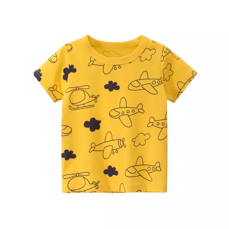 Camiseta de algodón para niños y niñas, camisa de manga corta con estampado completo de dibujos animados de coche, 2024