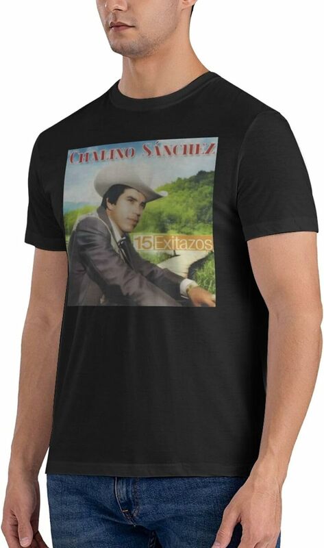 Chalino Music Sanchez Shirt Men's Crew Neck T-Shirt Versatile Short Sleeve Top Black